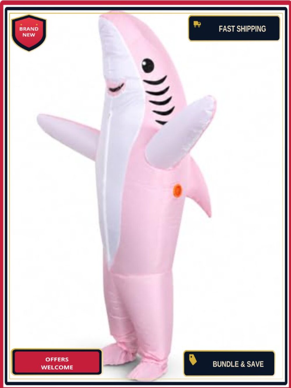 Adult Inflatable Shark Costume Polyester Funny Blow Up Suit Halloween Cosplay